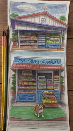 watercolor shops,convenience store,colored pencil background,pet shop,grocery store,watercolor tea shop,village shop,color pencil,shopkeeper,grocer,colourful pencils,supermarket,grocery,butcher shop,pencil color,greengrocer,color pencils,kitchen shop,store fronts,general store