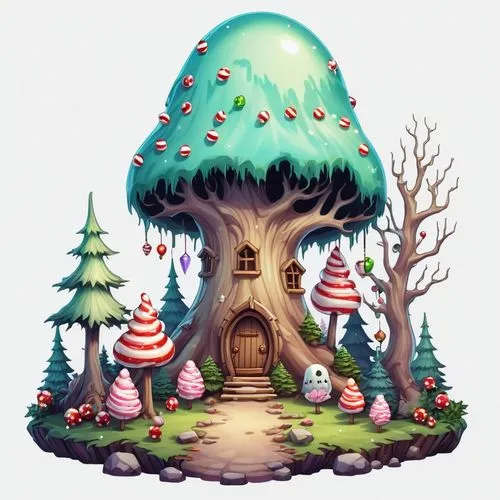 fairy house,mushroom landscape,fairy village,mushroom island,tree mushroom,fairy chimney,Illustration,Abstract Fantasy,Abstract Fantasy 11