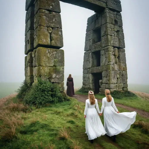 
It's No Game
Two women in white gowns near an ancient Bronze Age monument in rural England on a misty morning,celtic woman,druids,stone henge,love in the mist,stonehenge,paganism,megaliths,easter isl