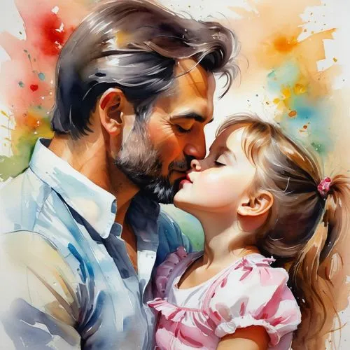 father and daughter,sarun,father's love,father daughter,romantic portrait,farhadi,Illustration,Paper based,Paper Based 11