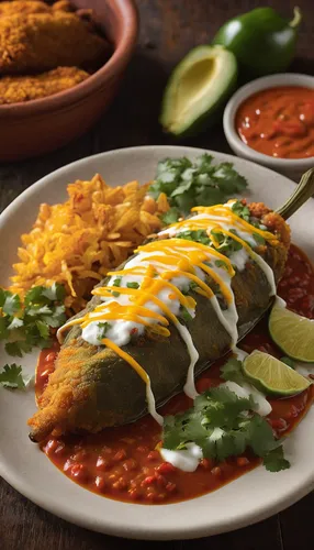 Describe the sizzling sound and heavenly aroma of a perfectly stuffed and fried Chile Relleno.,chile relleno,southwestern united states food,huevos rancheros,tex-mex food,chimichanga,poblano,mexican f