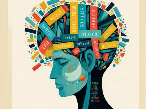 Writer's Block, words drained from the head, bright, colorful, conceptual,phrenology,intelligences,cognitive psychology,cerebro,neuroplasticity,psycholinguistic,neuromarketing,neuropsychology,psycholi