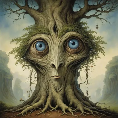 tree face,tree man,tree thoughtless,dryad,creepy tree,rooted,strange tree,gnarled,tree heart,tree of life,the branches of the tree,magic tree,sacred fig,vinegar tree,tree sloth,tree die,a tree,bodhi tree,tree crown,the roots of trees,Illustration,Realistic Fantasy,Realistic Fantasy 14