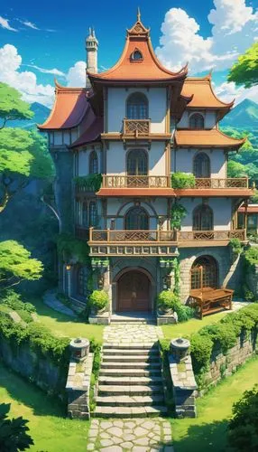 ghibli,studio ghibli,dreamhouse,violet evergarden,machico,beautiful home,Illustration,Japanese style,Japanese Style 03