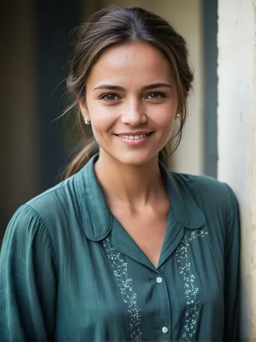 B&W photo of a nice smiling village beauty in 1900,a smiling woman in green shirt standing outside,dillahunt,aristegui,hande,sanja,birce akalay,dementieva,Photography,Black and white photography,Black