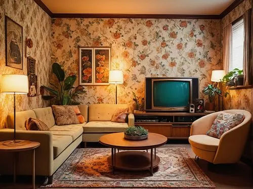 mid century,mid century modern,danish room,vintage wallpaper,kienholz,sitting room,livingroom,gournay,mid century house,an apartment,apartment lounge,showhouse,midcentury,vintage theme,the living room of a photographer,living room,ekornes,fromental,interior decor,victorian room,Illustration,Paper based,Paper Based 05