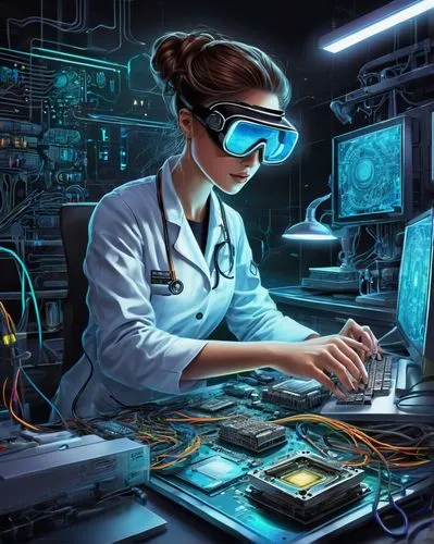 electrophysiologist,soldering,microsurgeon,microscopist,sci fiction illustration,medical illustration,technologist,bioengineer,neurosurgeon,biotechnologists,anesthetist,women in technology,medical technology,operating room,neurosurgery,endoscopes,intraoperative,bioelectronics,female doctor,examined,Illustration,Black and White,Black and White 05