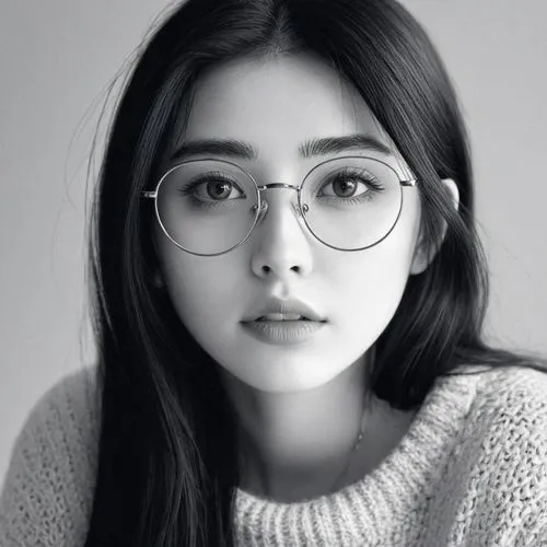 with glasses,glasses,silver framed glasses,eul,iu,eye glasses,Illustration,Black and White,Black and White 13