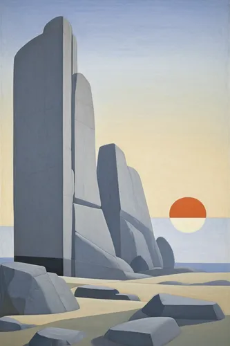 olle gill,bass rock,travel poster,standing stones,matruschka,spitzkoppe,split rock,beach landscape,desert landscape,coastal landscape,megaliths,stone desert,background with stones,braque d'auvergne,ayersrock,lanyon quoit,rock needle,arid landscape,megalithic,desert desert landscape,Art,Artistic Painting,Artistic Painting 28