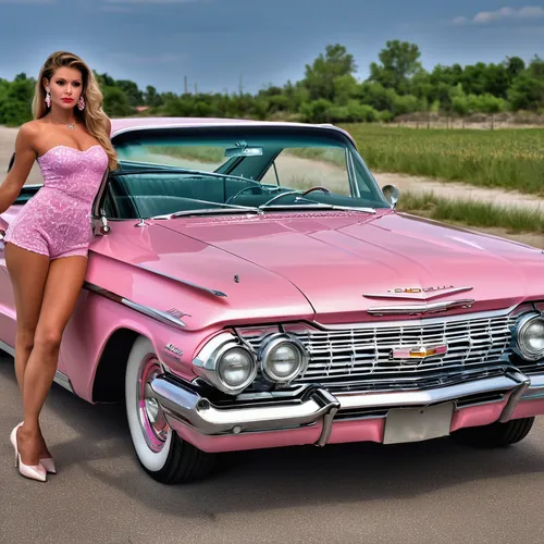 pink car,buick electra,chevrolet impala,ford thunderbird,ford galaxie,ford starliner,buick invicta,1959 buick,pin-up model,ford fairlane,pink lady,edsel,pinup girl,ford el falcon,1957 chevrolet,chevrolet bel air,hood ornament,t bird,pin-up,pin-up girl,Photography,General,Realistic