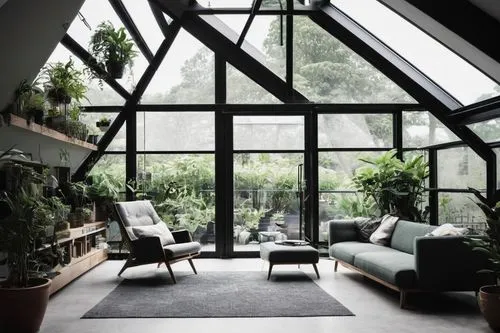 sunroom,loft,conservatory,frame house,indoor,glass roof,conservatories,roof garden,greenhouse,crittall,skylights,geometric style,glasshouse,roof landscape,living room,roof terrace,attic,livingroom,folding roof,indoors,Photography,Black and white photography,Black and White Photography 08