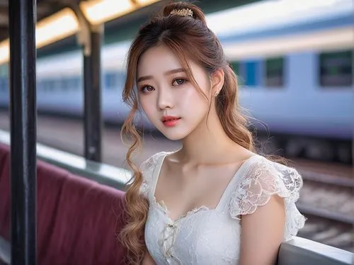 the girl at the station,ellin,white rose on rail,korea subway,south korea subway,nayong,Photography,General,Natural