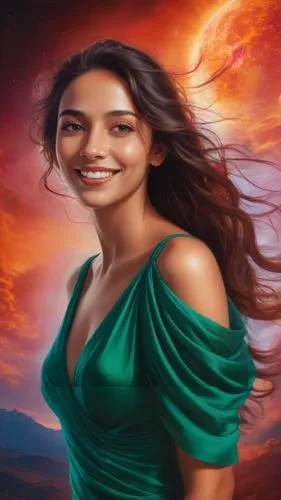 The radiant woman with radiant passion swirls and radiances in a radiant canvas, the soft petals of pink, orange, and red hues radiating warmth, radiates warmth and warmth as she gazes up at the fiery