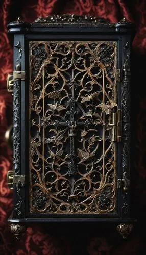 armoire,decorative frame,metal cabinet,lyre box,openwork frame,music chest,dark cabinetry,fire screen,art nouveau frame,treasure chest,iron door,card box,antique background,dark cabinets,ivy frame,frame ornaments,digital safe,cabinet,art nouveau frames,music box,Photography,General,Fantasy