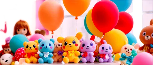 Cute things, pastel colors, soft focus, macro shot, gentle lighting, plush toys, candies, flowers, balloons, stuffed animals, sweet desserts, colorful decorations, festive atmosphere, low angle shot, 