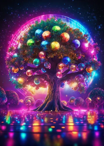 colorful tree of life,magic tree,tree of life,wondertree,tree mushroom,psychedelic art,prism ball,fairy world,fairy galaxy,flourishing tree,pacifier tree,mushroom landscape,psychedelic,celtic tree,colorful light,tree lights,3d fantasy,tree,tangerine tree,a tree,Illustration,Realistic Fantasy,Realistic Fantasy 38