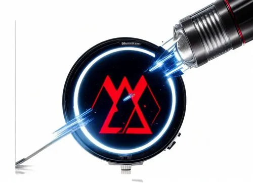 Ajouter un Delta lumineux,a black light up circular object with red and blue accents,mwra,antihydrogen,m badge,meta logo,arrow logo,mwm