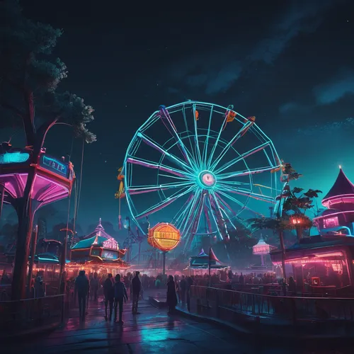 neon carnival brasil,fairground,amusement park,funfair,carousel,california adventure,annual fair,carnival,carnival tent,santa monica pier,ferris wheel,prater,night glow,coney island,circus,world digital painting,amusement ride,theme park,dreamland,wonderland,Conceptual Art,Sci-Fi,Sci-Fi 11