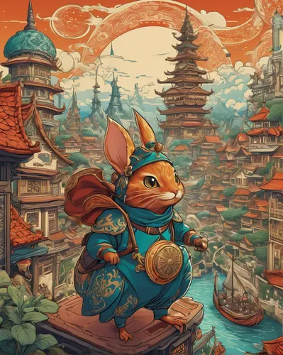 lake tanuki,dragon boat,ayutthaya,goki,bun cha,saffron bun,adventurer,mandarin,dragon li,ori-pei,spring festival,koi pond,jeongol,kyoto,bukchon,knight village,traveler,dragonboat,nikko,mandarin sundae,Illustration,Retro,Retro 24