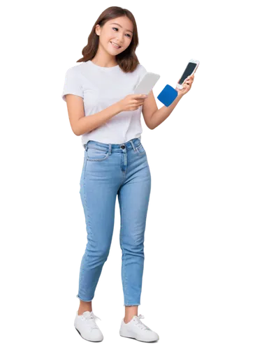 woman holding a smartphone,handheld electric megaphone,using phone,text message,jeans background,texting,girl with speech bubble,woman eating apple,social media addiction,girl in t-shirt,mobile device,handheld device accessory,on the phone,woman holding gun,cellular phone,text messaging,cellphones,e-mobile,a girl with a camera,blue background,Illustration,Japanese style,Japanese Style 20