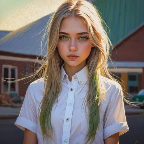 blond girl,blonde girl,cool blonde,blond hair,long blonde hair,dahlia white-green,natural color,girl portrait,elsa,green eyes,blonde woman,girl in t-shirt,pretty young woman,in green,green,blonde hair,heterochromia,heather green,gray-green,light green,Conceptual Art,Fantasy,Fantasy 18