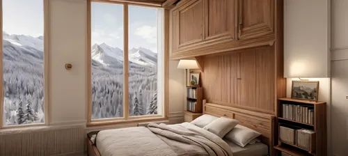 armoire,wooden windows,wood window,snow cornice,chambre,snowhotel,3d rendering,bedroom window,gaggenau,rovere,chalet,sleeping room,winter window,room door,inverted cottage,wooden shutters,wooden door,