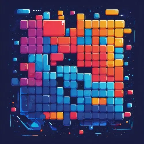 Pixel art, colorful logo, 8-bit style, square shape, bold font, bright blue background, white outline, subtle gradient effect, shiny metallic texture, futuristic composition, low-angle shot, dramatic 