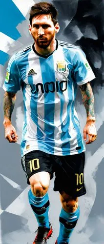 Create tattoo design, light blue, black and white, Argentina famous player, Lionel Messi, world cup. Please provide an in-depth critique of my artwork. Assess the composition, balance, and use of colo