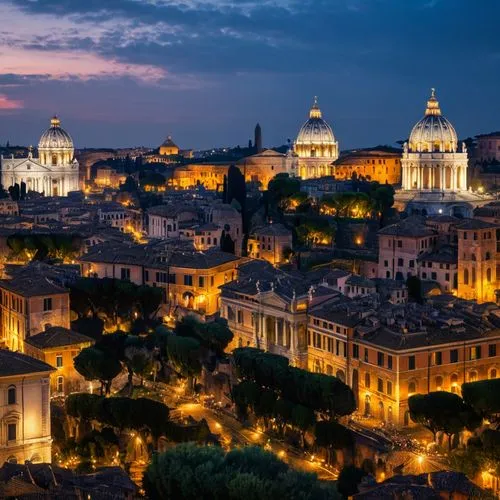 Historic Cityscapes, Rome, Italy with its ancient Roman structures,rome at night,rome,rome night,roma,roma capitale,vatican city,vatican,eternal city,saint peter's basilica,st peter's basilica,ancient