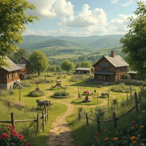 meadow landscape,countryside,home landscape,rural landscape,landscape background,farm landscape,alpine pastures,carpathians,bucolic,summer meadow,mountain village,alpine village,grassfields,meadow,farm background,mountain settlement,township,mountain meadow,green meadow,farmstead,Photography,General,Realistic