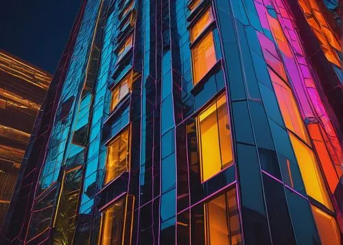 colorful facade,colored lights,colorful light,tetris,colorful glass,escala,vivid sydney,technicolour,vdara,glass facades,apartment block,technicolor,colorful city,hypermodern,glass building,rgb,hotel w barcelona,intense colours,glass facade,multistorey,Art,Classical Oil Painting,Classical Oil Painting 19