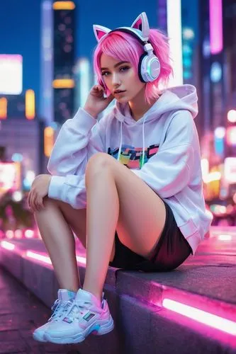 puma,owsla,headphone,headphones,pinklao,anime girl,neon,hoodie,adidas,vi,cyberpunk,kawaii panda,muzik,pink background,listening to music,synth,aesthetic,lux,pink vector,neopolitan,Photography,Black and white photography,Black and White Photography 07