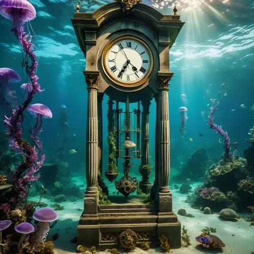 underwater background,underwater playground,underwater world,grandfather clock,atlantik,ocean underwater,Photography,Artistic Photography,Artistic Photography 01