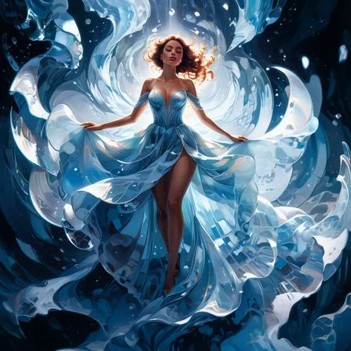 blue enchantress,aquarius,ice queen,the snow queen,amphitrite,whirlwinds,Conceptual Art,Fantasy,Fantasy 21