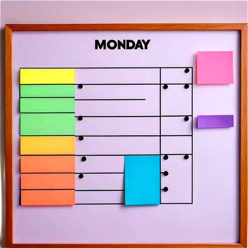 Wooden framed timetable, white background, bold black fonts, horizontal and vertical lines, morning and afternoon sessions, Monday to Sunday columns, 8am to 10pm rows, colorful sticky notes, push pins