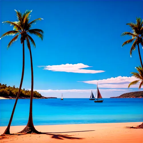 beach landscape,coconut trees,an island far away landscape,tropical sea,tropical beach,islands,beach scenery,watercolor palm trees,coastal landscape,caribbean beach,sailboats,palmtrees,dream beach,landscape background,tropical island,palm trees,paradise beach,coconut palms,beach background,caribbean,Conceptual Art,Daily,Daily 32