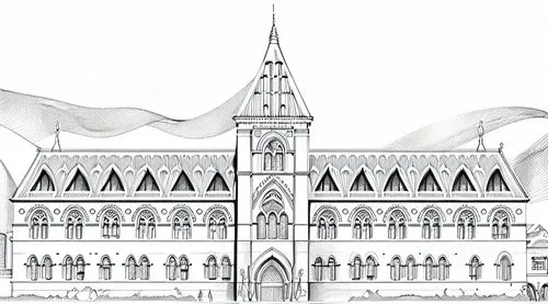 Make a sketch with detail on the architectural elements 
,a drawing of an old church with turrets,nidaros cathedral,coloring page,steeples,neogothic,gothic church,velankanni,episcopus,coloring pages,s