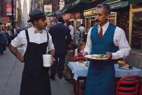 vendors,vintage man and woman,businessmen,new york restaurant,roaring twenties couple,vendor,chinatown,waiter,business men,white-collar worker,china town,street fair,the victorian era,viennese cuisine,laundress,street cafe,establishing a business,french tourists,turkish coffee,black businessman,Art,Artistic Painting,Artistic Painting 48