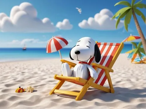 snoopy,summer holidays,summer background,dream beach,deckchair,summer feeling,beach chair,santa claus at beach,jack russel,summer day,white sandy beach,beach dog,beach background,cute cartoon image,english white terrier,summer season,sealyham terrier,beautiful beach,beach furniture,deckchairs,Unique,3D,3D Character