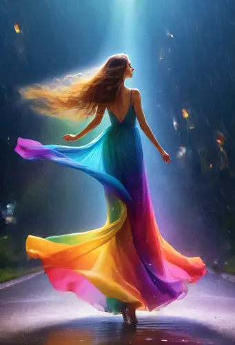 rainbow background,girl in a long dress,celtic woman,monsoon banner,rainbow and stars,rainbow,colorful light,spark of shower,the festival of colors,rainbow colors,rainbow pencil background,rainbow wav