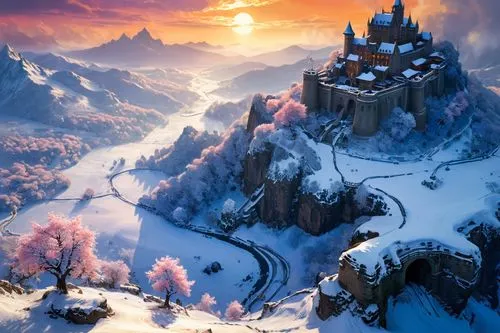 icewind,winterfell,neverwinter,fantasy landscape,fantasy picture,northrend,tirith,erebor,summit castle,elves country,highborn,beleriand,winter landscape,ice castle,winter background,winter village,mountain settlement,arenanet,eyrie,winter magic,Conceptual Art,Fantasy,Fantasy 05