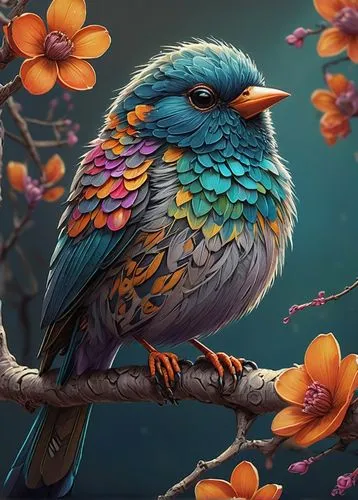 bird painting,flower and bird illustration,colorful birds,bird flower,beautiful bird,nature bird,Illustration,Realistic Fantasy,Realistic Fantasy 06