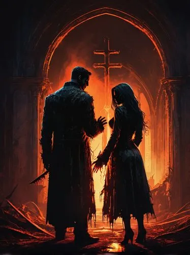 blood church,hall of the fallen,gothic,game illustration,gothic portrait,haunted cathedral,witcher,dark gothic mood,church painting,angels of the apocalypse,door to hell,sepulchre,sacrifice,way of the cross,church faith,game art,dark world,confrontation,dance of death,underworld,Conceptual Art,Fantasy,Fantasy 02