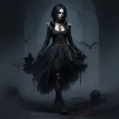 gothic woman,vampire woman,vampire lady,gothic dress,malefic,abaddon,Illustration,Realistic Fantasy,Realistic Fantasy 46