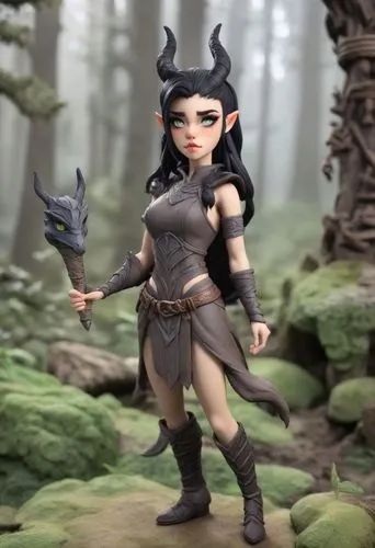 vax figure,dark elf,yavana,female warrior,huntress,violet head elf,Digital Art,Clay