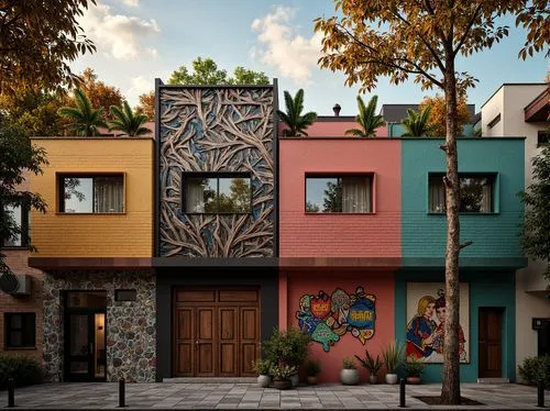 coyoacan,tlaquepaque,hundertwasser,mexico city,colorful facade,guanajuato,tacubaya,puebla,condesa,plovdiv,puertas,metepec,queretaro,barrio,tepito,rowhouse,tepoztlan,mex,casitas,arquitectonica