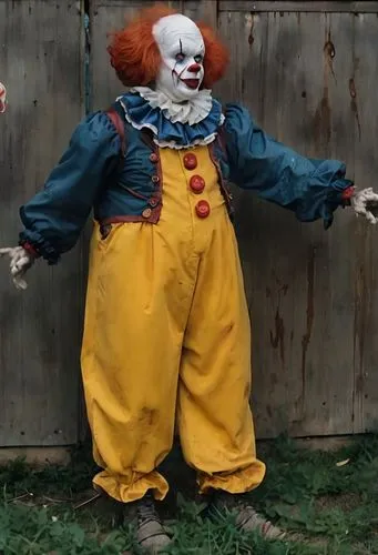 a clown wearing a mask and pants near a wall,pennywise,horror clown,it,scary clown,klowns,creepy clown