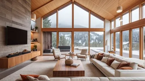 modern living room,snow house,the cabin in the mountains,alpine style,winter house,house in the mountains,coziness,snohetta,chalet,house in mountains,living room,wood window,fire place,luxury home interior,interior modern design,log cabin,log home,family room,beautiful home,snow roof,Photography,General,Realistic