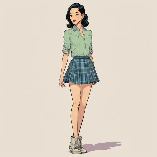 school skirt,school uniform,school clothes,retro girl,schoolgirl,fashionable girl,fashion vector,fashion sketch,a uniform,vintage girl,sewing pattern girls,girl drawing,uniform,50's style,retro styled,light plaid,fashion girl,plaid,anime japanese clothing,skort,Illustration,Vector,Vector 03