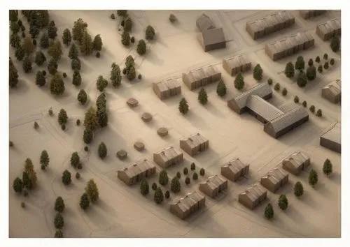 tilt shift,mud village,escher village,relief map,destroyed houses,villages,town planning,military training area,winter village,scale model,floods,aerial landscape,settlement,auschwitz,birkenau,aurora village,floodplain,aerial view umbrella,depth of field,human settlement